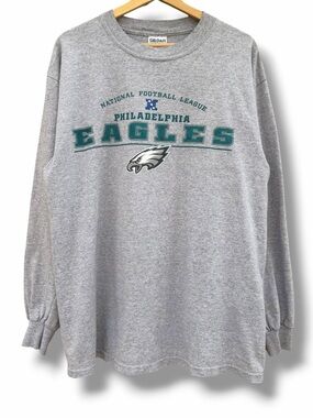 Vintage Y2K Philadelphia Eagles Long Sleeve T Shirt Gray Size Large NFL